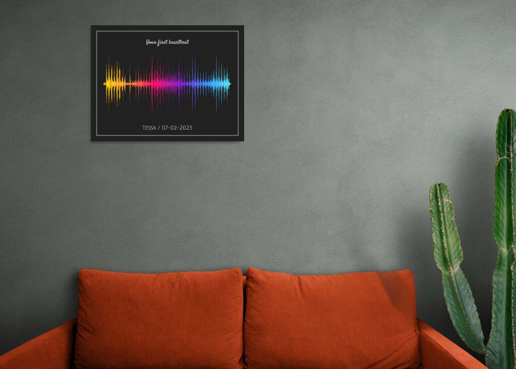 Baby's First Heartbeat Soundwave Poster - Rainbow Colors on Dark Gray Background