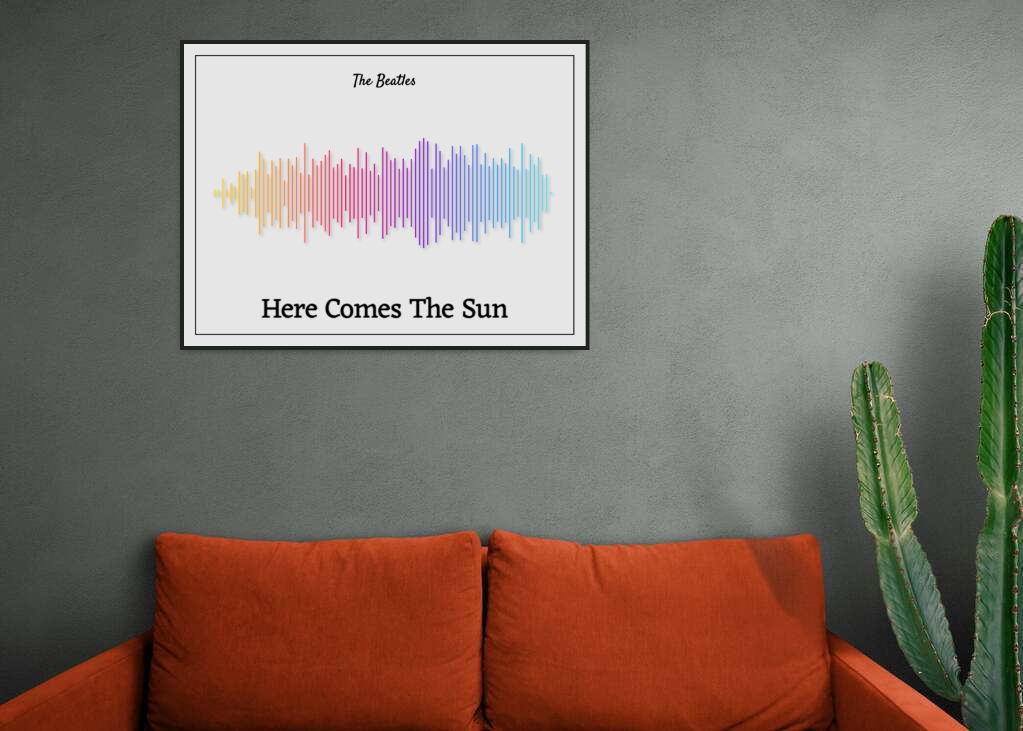The Beatles 'Here Comes The Sun' Soundwave Poster - Rainbow Colors on Off-White Background