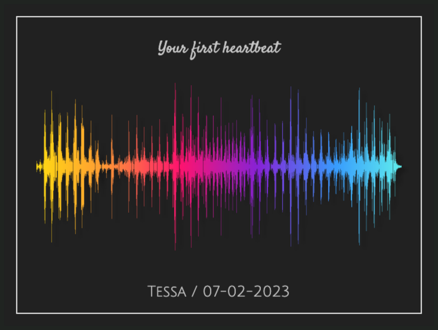 Baby's First Heartbeat Soundwave Poster - Rainbow Colors on Dark Gray Background