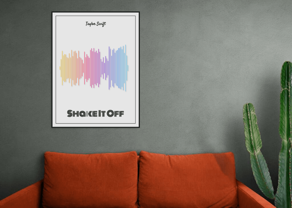 Taylor Swift 'Shake It Off' Soundwave Poster - Rainbow Colors on Off-White Background