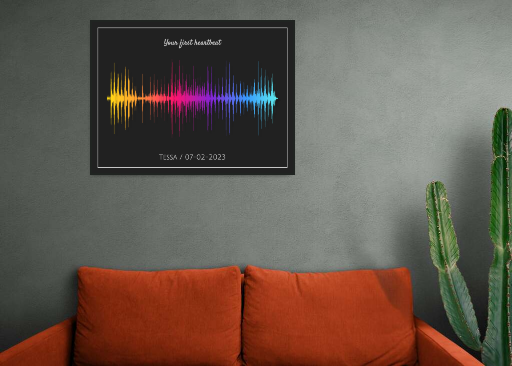 Baby's First Heartbeat Soundwave Poster - Rainbow Colors on Dark Gray Background