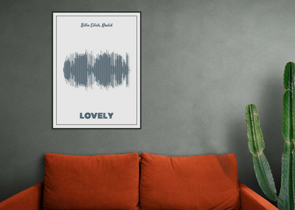 Billie Eilish & Khalid 'Lovely' Soundwave Poster - Dark Blue Soundwave on Off-White Background