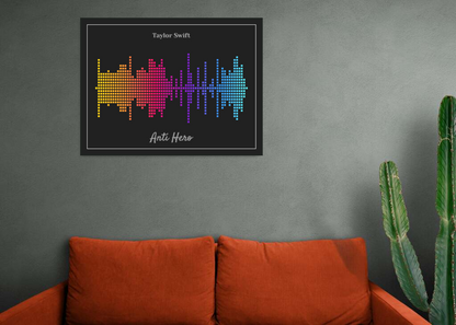Taylor Swift 'Anti Hero' Dotted Soundwave Poster - Rainbow Colors on Dark Gray Background