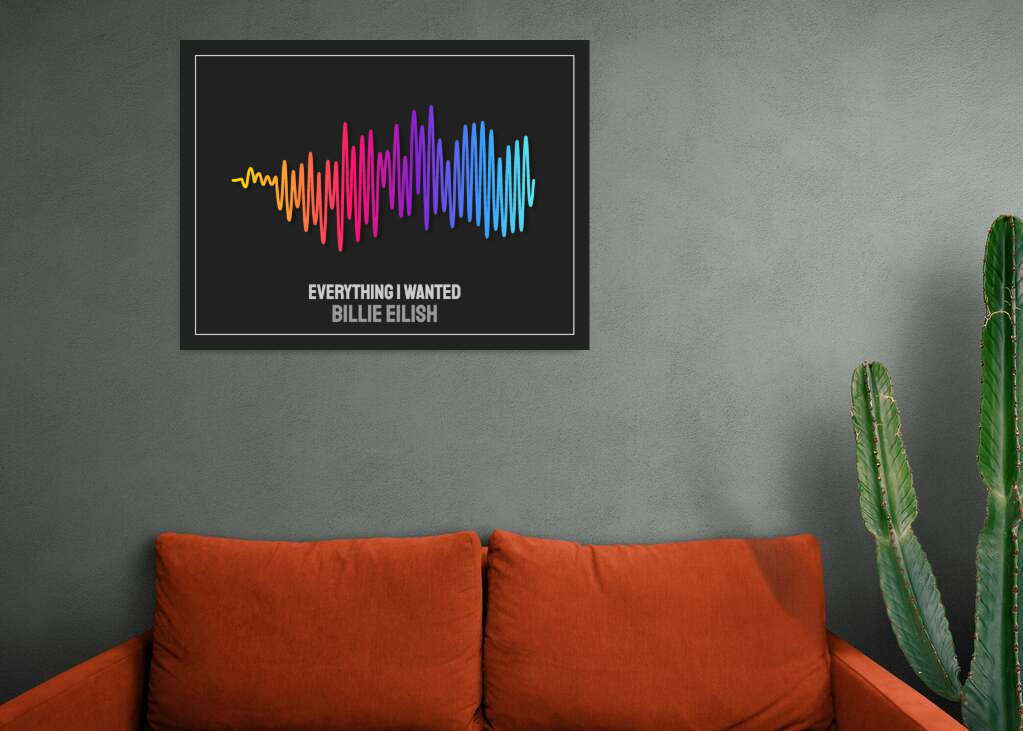 Billie Eilish 'Everything I Wanted' Soundwave Poster - Rainbow Colors on Dark Gray Background