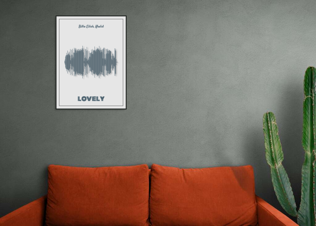 Billie Eilish & Khalid 'Lovely' Soundwave Poster - Dark Blue Soundwave on Off-White Background