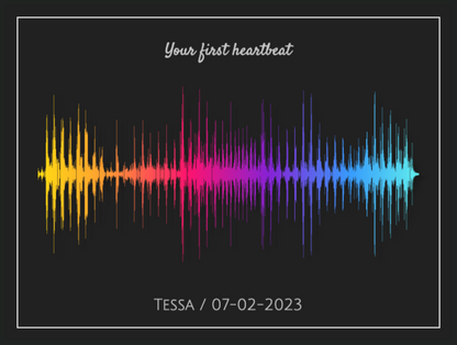 Baby's First Heartbeat Soundwave Poster - Rainbow Colors on Dark Gray Background