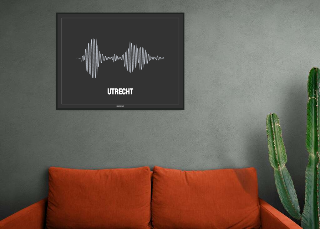 Curved Soundwave 'Utrecht' Poster - White Soundwave on Anthracite Background