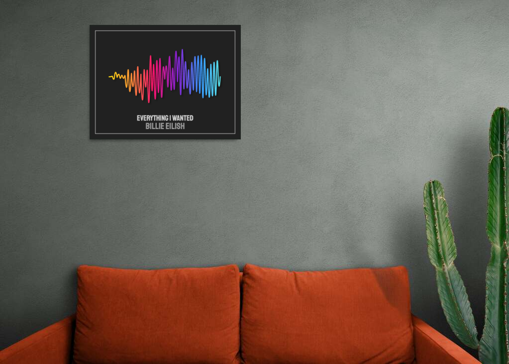 Billie Eilish 'Everything I Wanted' Soundwave Poster - Rainbow Colors on Dark Gray Background