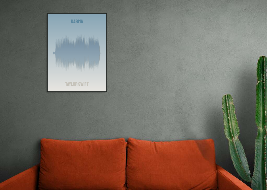 Taylor Swift 'Karma' Soundwave Poster - Blue Soundwave on Off-White to Blue Gradient Background