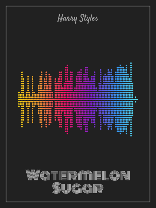 Harry Styles 'Watermelon Sugar' Dotted Soundwave Poster - Rainbow Colors on Dark Gray Background